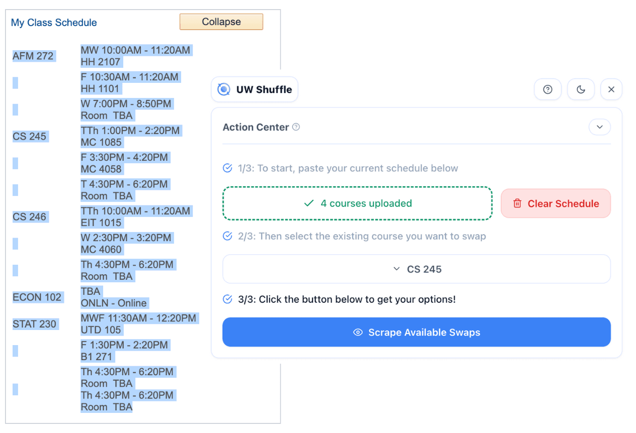 Step 1: Upload Your Current Class Schedule